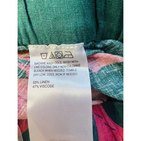 Colleen Lopez Linen Pleated Front Button Trim Midi Skirt SZ Small Deep Jungle - Picture 6 of 7